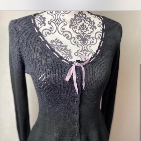 Vintage Y2K Betsey Johnson black Victorian vibes cardigan L - Picture 2 of 6